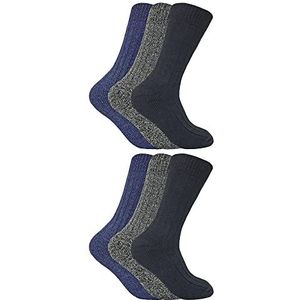 6 Pack Heren Dikke en Warme Wollen Sokken | Sok Snob | Thermische Winter Gewatteerde Wandellaars Sokken voor Mannen, Blauw, 40-45 EU