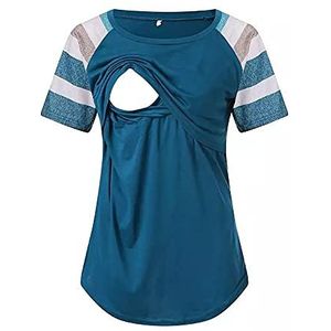 PRJN Vrouwen Zwangerschap Verpleging T-shirt Ronde hals Gelaagd Ontwerp Nursing Tops Korte Mouwen Vrouwen Borstvoeding Shirts Vrouwen Moederschap Borstvoeding T-Shirt Blouse T-Shirt Borstvoeding Outfit, B-Blauw, M