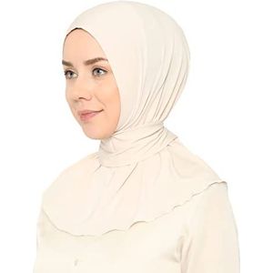 World of Shawls Hidjab klaar voor gebruik, snel aan te trekken, voor dames, meisjes, vrouwen, met knopen om achteraan dicht te maken, hoogwaardige sjaal van jersey, Crème, one size