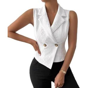 LoprNsdgt Dames Dressy Double Breasted Crop Suit Vest Zomer Effen Kleur Mouwloze Blazer,Wit,L