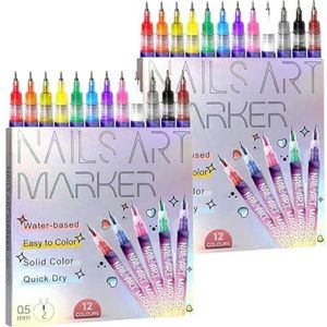 12-kleuren Nail Art Brush Set, 2025 Upgraded Gel Nail Art Borstels, DIY Sneldrogende Doodle Borstels, 3D Nail Art Borstels, Nail Painting Gereedschap (Twee Set)