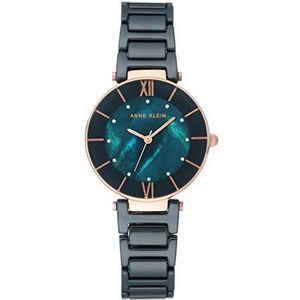 Anne Klein Dames AK/3266 Premium Crystal geaccentueerd keramische armband horloge, Marineblauw/Roségoud, armband