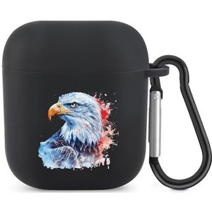Bald Ea-gle Aquarel Leuke Case voor AirPods 2&1 Schokbestendige Beschermende Hoofdtelefoon Gevallen Cover Met Sleutelhanger voor Mannen Vrouwen