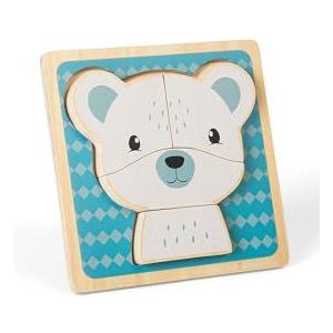 Bigjigs Toys - Polar Bear Chunky Puzzle - 4 Stück Holztiersäge mit Tablett, lustige Bildungsform -Rätsel, Baby & Kleinkind Montessori Spielzeug, nachhaltig gemachtes Geschenke für 10 Monate alt +