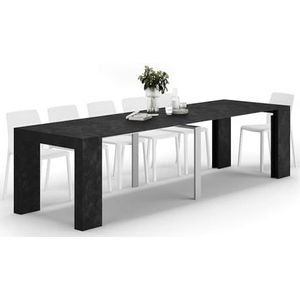 Mobili Fiver, Uitschuifbare Consoletafel Angelica, 45(305) x90 cm, Zwart Beton, Made In Italy
