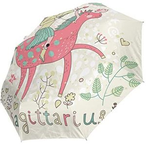 Paard Meisje Bloem Roze Automatische Opvouwbare Paraplu UV-bescherming Auto Open Sluiten Winddicht Zonneblokkering voor Reizen Strand Vrouwen Kinderen