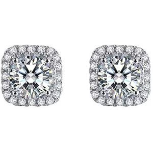 Oorstekers Echte Moissanite Stud Oorbellen for jongensmeisjes 1CT 2CT Platinum Plating Silver Round Diamonds Ear-studs oorbellen Oorsieraden (Color : 1.0ct 6.5mm, Size : Platinum Plated)