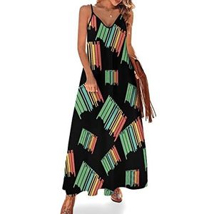 Retro jaren '70 stijl Huntsville Skyline dames sling maxi jurken V-hals casual mouwloze verstelbare riem sexy lange jurk