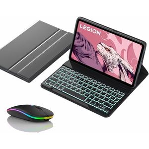 Toetsenbordhoes voor Lenovo Tab P11 5G / P11 Plus 11"" 2021 (TB-J606F/J607/J606L/J616F), Magnetisch Afneembaar Draadloos Achtergrondverlichting Toetsenbord met Bluetooth Muis,zwart