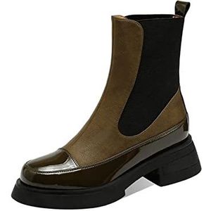 Regenlaarzen Luxe Laarzen Vrouwen Enkellaarzen Chunky Winter Schoenen Platform Enkellaarzen Slip op Chunky Hak Boot Dames Schoenen Regenschoenen (Color : ArmyGreen, Size : 35)