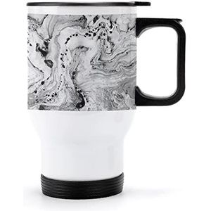 Abstracte Zwart Wit Marmeren Reizen Koffie Mok Met Handvat & Deksel Rvs Auto Cup Dubbelwandige Koffie Mokken