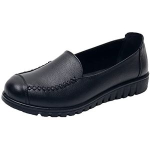 Dames Loafers Leren Platte Werkschoenen Zachte Onderkant Lichtgewicht Instappers Met Ronde Kop Casual Comfortabel,zwart,39 EU