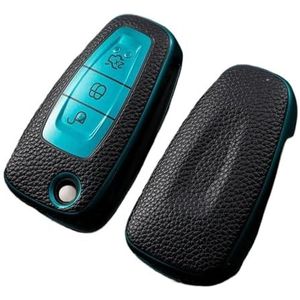 Sleutelbehuizing Autosleutel Case Cover Leather TPU Voor Ford Voor Fiesta Voor Ranger C-Max S-Max Focus 3 4 Galaxy Voor Mondeo Transit Tourneo Custom MK3 MK4 Autosleutelhoesje(E-Green)
