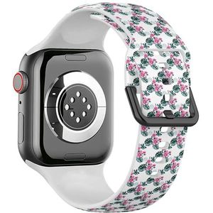 Zachte sportband compatibel met Apple Watch 38/40/41mm (Monstera Roses Vintage) Siliconen Armband Strap Accessoire voor iWatch