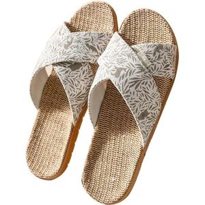 Mode unisex sandalen linnen zomer strandslippers lichtgewicht mannen en vrouwen open teen kruisvloerschoenen binnen buiten ademend antislip massagesandalen(Beige,EUR 42-43)