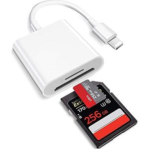 2-in-1 Lightning-naar-SD-kaartlezer voor iPhone, [Apple MFi-gecertificeerd] Dual Slot Micro SD TF Trail Game Camera Geheugenkaartlezer Adapter, Snel Foto's Video's overzetten Plug and Play
