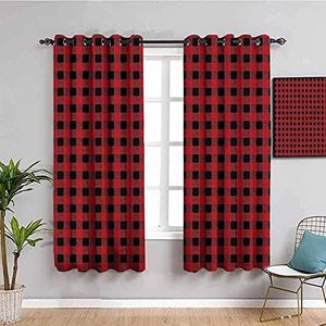 LTHCELE Ondoorzichtige Gordijnen voor woonkamer - Rood geruit eenvoudig stijlvol - 3D-printpatroon Oogje thermisch geïsoleerd - 140 x 160 cm - 90% verduisteringsgordijnen voor kinderen, jongens, meisj