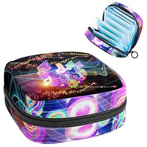 Maandverband Opbergtas, Periode Kit Bag voor School, Menstruatie Cup Pouch, Maandverband Pads Organizer Bag, Kleurrijke golven en muzieknoten