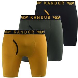 Kandor Boxers voor heren met lange pijpen, 3 stuks, stretch katoen, anti-schaafende boxershorts voor heren, herenondergoed met opening aan de voorkant, onderbroeken multipack, Geel Mix Pk, L tall