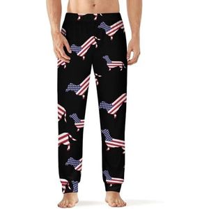 Patriottische teckel USA vlag heren pyjama broek zachte lounge bodems met zak slaapbroek loungewear