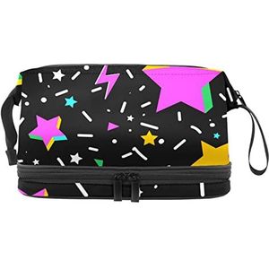 Dubbele Laag Cosmetische Tas Zwarte Sterren Draagbare Make-up Tas Reizen Organizer Pouch voor Vrouwen Meisjes Toiletartikelen Tassen, Meerkleurig, 27x15x14 cm/10.6x5.9x5.5 in, Make-up zakje