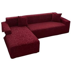 Fluwelen Stretch Sofa Cover for 1/2/3/4 Seat L-vormige sectionele bankhoezen Premium meubelbeschermer Antislip met elastische banden for huisdieren Honden(Color:W Red,Size:4 Seater(235-300cm))