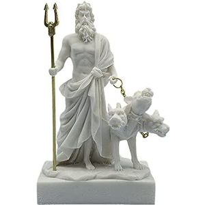 Hades Standbeeld met Cerberus Oude Griekse Romeinse Mythologie Sculptuur Albast Standbeeld Wit