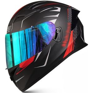 RYDZCLH motorfiets integraalhelm mode retro scooter bromfiets straat helm met dubbel vizier heren dames motorcrosshelmen voor alle seizoenen DOT/ECE goedgekeurd,E,L
