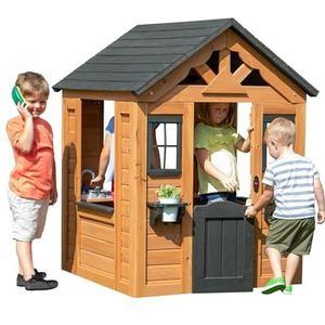 Backyard Discovery Sweetwater speelhuis hout in Bruin & Grijs | Speelhuisje voor buiten in de tuin | Speelhuis met keuken incl. accessoires