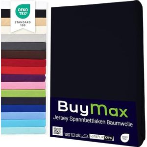 Buymax Hoeslaken 140x200-160x200 cm hoeslaken bedlaken 100% katoen jersey dekbedovertrek voor matrassen tot 25 cm matrashoogte, zwart
