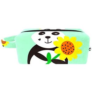 Cosmetische tas,kleine handtas make-uptas voor damesportemonnee,Groene Achtergrond Panda Zonnebloem,make-uptasjes voor op reis
