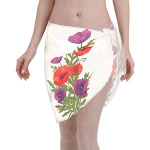 Amrole Vrouwen Korte Sarongs Strand Wrap Badpak Coverups voor Vrouwen Poppy Bloem Zwart, Zwart, one size