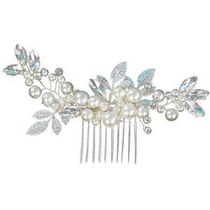 Handgemaakte bruidshaarkam, bruidshaaraccessoires, prachtige zilveren bladeren, parelkam