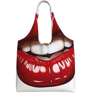 YNCATXZ Leuke Grafische Rode Lippen Canvas Tote Bag Voor Vrouwen Esthetische Boodschappentassen Schoudertas Herbruikbare Boodschappentassen, Zwart, Eén maat