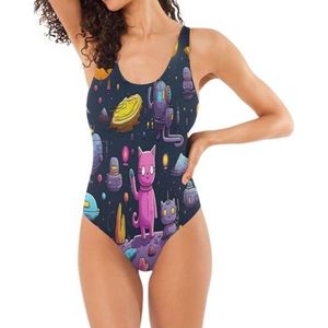 KAAVIYO Space Doodle Katten Badmode Eendelig Badpak Pakken Monokini Strandkleding voor Vrouwen Kinderen Tiener Meisjes, Patroon, L