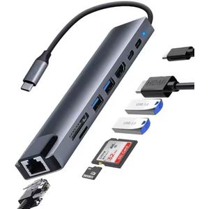 SoloZar Dock Hub/Adapter USB C 8-in-1 naar Ethernet RJ45, HDMI 4K, 87W PD, Data, SD/TF, USB 3.2/2.0, compatibel met MacBook, iPad Pro, Dell, HP, Lenovo, Thinkpad,