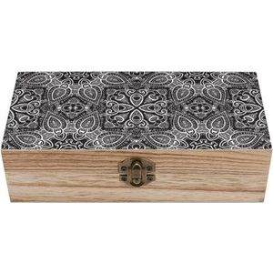 Zwarte Mandala Paisley Houten Craft Opbergdozen met Deksels Keepsake Schat Sieraden Doos Organizer