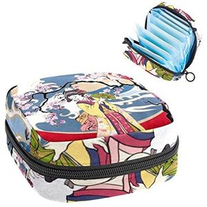 Periode Pouch Draagbare Tampon Opbergtas,Tampon Houder voor Portemonnee Vrouwelijke Product Organizer,Traditionele Japanse Geisha Dansen, Meerkleurig, 4.7x6.6x6.6 in/12x17x17 cm