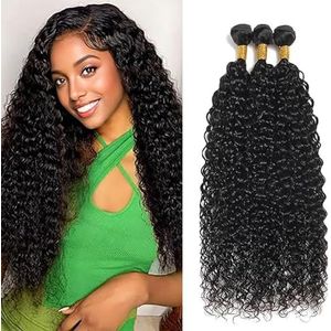 Salharer Curly Wave Human Hair Bundles 3 Extension 50g/Per Machine Double Wefts Unprocessed Remy Weave Natural Black Color for Woman 30 32 34 Inch