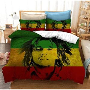 3D bedrukt dekbedovertrek groen geel rood king size zanger Bob Marley 3-delige beddengoed sets zacht hypoallergeen microvezel dekbedovertrek 94,5 x 86,6 inch met ritssluiting en 2 kussensloop 19,7 x 29,5 inch