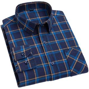 Rfmfkkg Heren katoen geruit overhemd lange mouw casual enkele patch zak button-down kraag shirt R2-855 39 maat 165 cm 60 kg