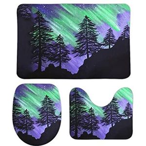 Aurora Pines schilderij badkamer tapijten set 3 stuks antislip badmatten wasbare douchematten vloermat sets 39,9 cm x 59,9 cm