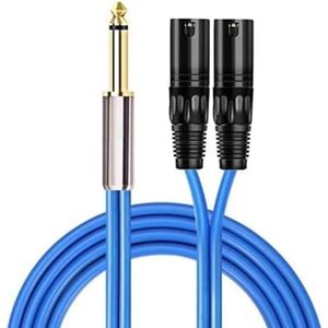HiFi Audiokabel Mono 6,35 mm naar 2 XLR 3-pins Gitaarmixer 1/4"" TS jack naar twee gewone XLR-kabels (Color : Blue, Size : 5meter)