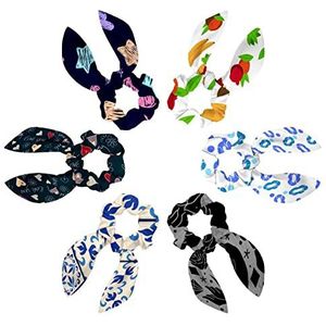 6 stuks haarsjaal scrunchie voor vrouwen meisjes, lint strik elastische haarbanden banden satijn haar lint scrunchy paardenstaart houder accessoires, baby aap met fruit