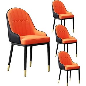 GEIRONV PU lederen stoelen set van 4, moderne hoge rugleuning gewatteerde zachte zitting armleuningen stoelen for eetkamer en woonkamer stoelen eetkamerstoelen Eetstoelen (Color : Orange+black, Size