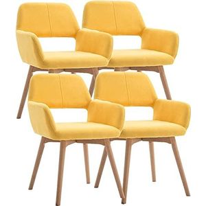 GEIRONV Moderne fluwelen eetkamerstoelen set van 4, massief houten poten holle rugleuning keuken kamer stoel gestoffeerde accent vrijetijdsfauteuil Eetstoelen (Color : Yellow, Size : 45x43x79cm)