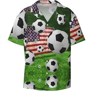 TyEdee Voetbal VS Amerikaanse vlag print heren korte mouw jurk shirts met zak casual button down shirts business shirt, Zwart, XXL