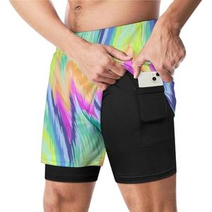 Rainbow Tie Dye Grappige Zwembroek met Compressie Liner & Pocket Voor Mannen Board Zwemmen Sport Shorts