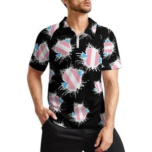 Transgender vlag schoppen aas poker heren golfpoloshirts klassieke pasvorm korte mouw T-shirt bedrukt casual sportkleding top XL