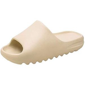 Eogrokerr Superzachte, antislip, dikke zool Home Cloud-slippers, open teen badkamerpantoffels, instapsandalen met platform voor binnen en buiten, Beige, 10 UK